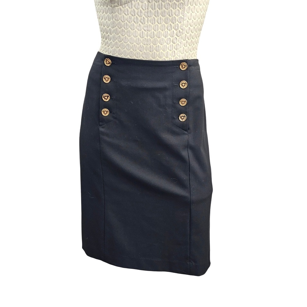 Lauren Ralph Lauren Petite Black Button Detail Straight Pencil Skirt Size 4P EUC